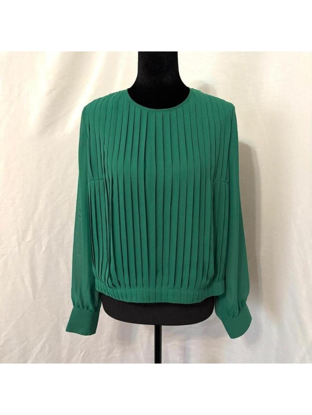 Baum und Pferdgarten Green Pleated Button Back Chiffon Blouse Top Size 36